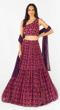 Purple Crepe Embroidered One Shoulder Lehenga Set