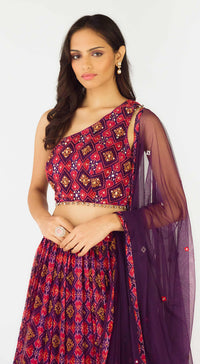 Purple Crepe Embroidered One Shoulder Lehenga Set