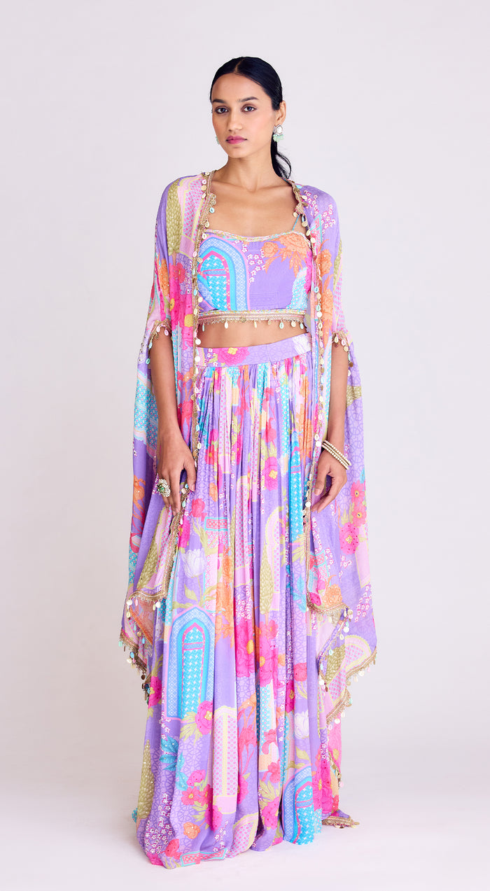 Purple Skirt Set with Cape by Basanti Kapde Aur Koffee