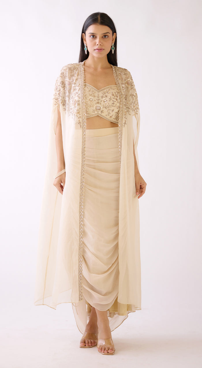 Ivory Embroidered Cape Set
