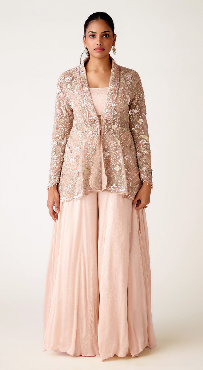 Baby Pink Embroidered Jacket Set