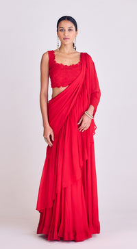 Red Pre-Draped Saree