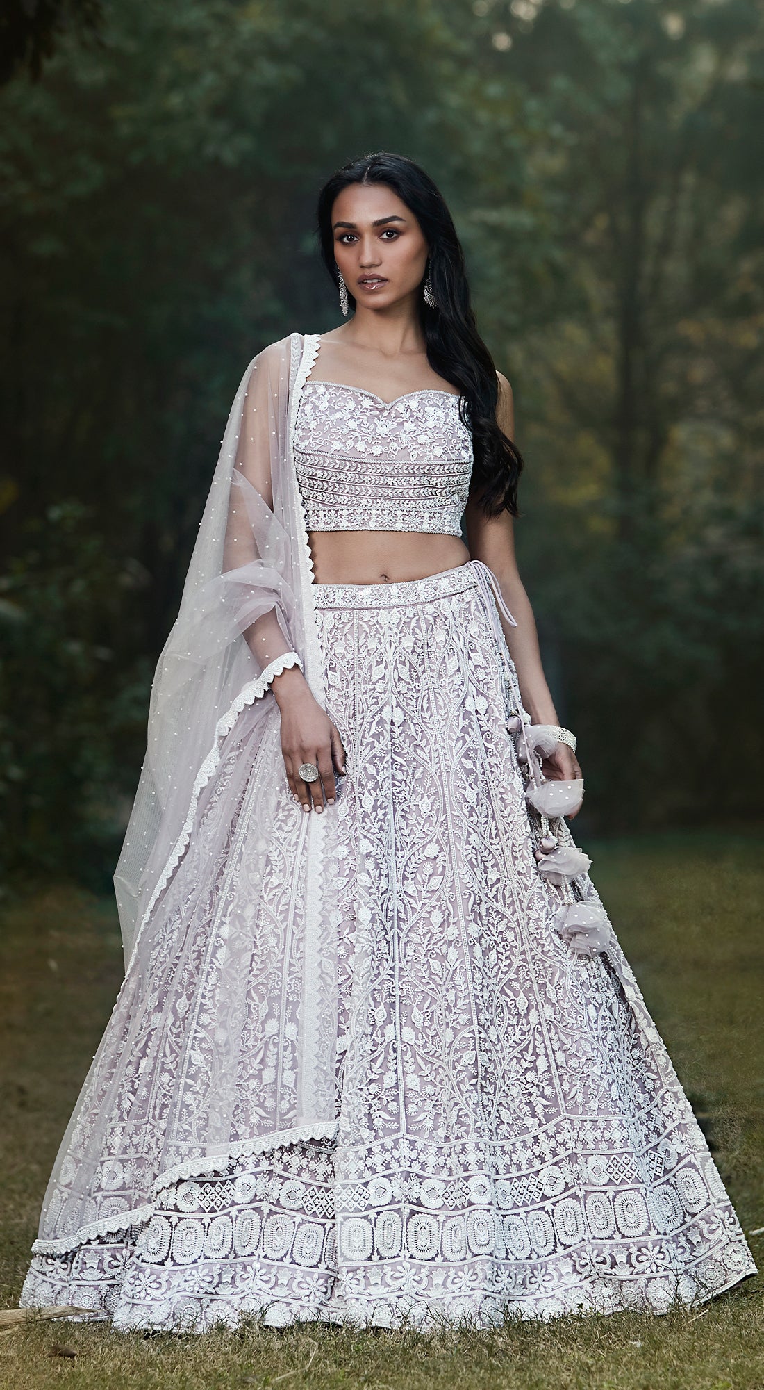 Lilac Lehenga Set with Thread Embroidery