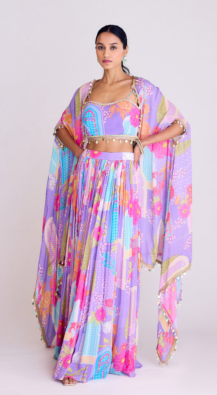 Purple Skirt Set with Cape by Basanti Kapde Aur Koffee