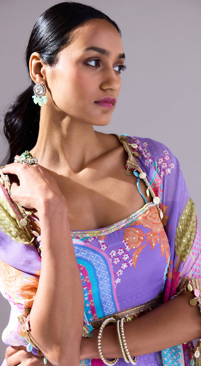 Purple Skirt Set with Cape by Basanti Kapde Aur Koffee