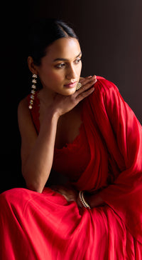 Red Pre-Draped Saree