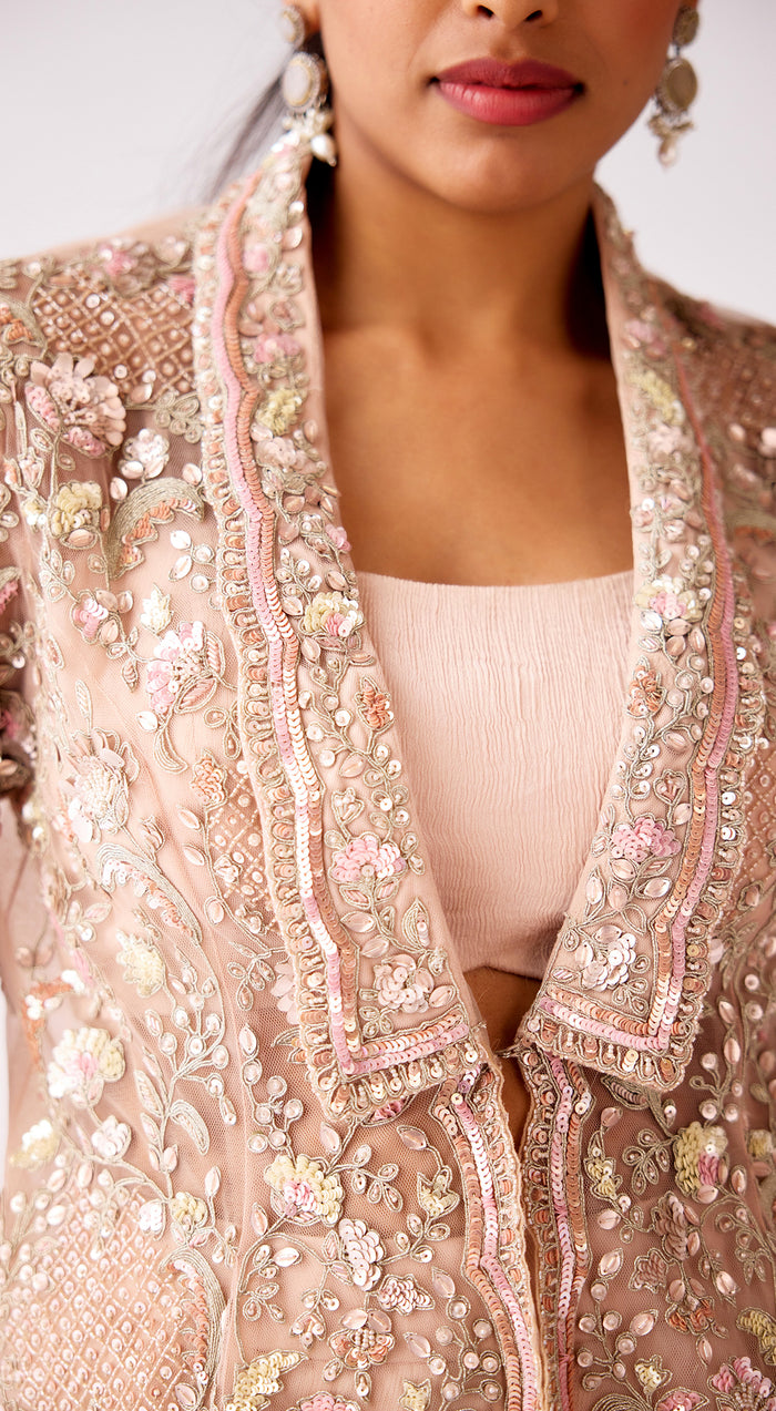 Baby Pink Embroidered Jacket Set