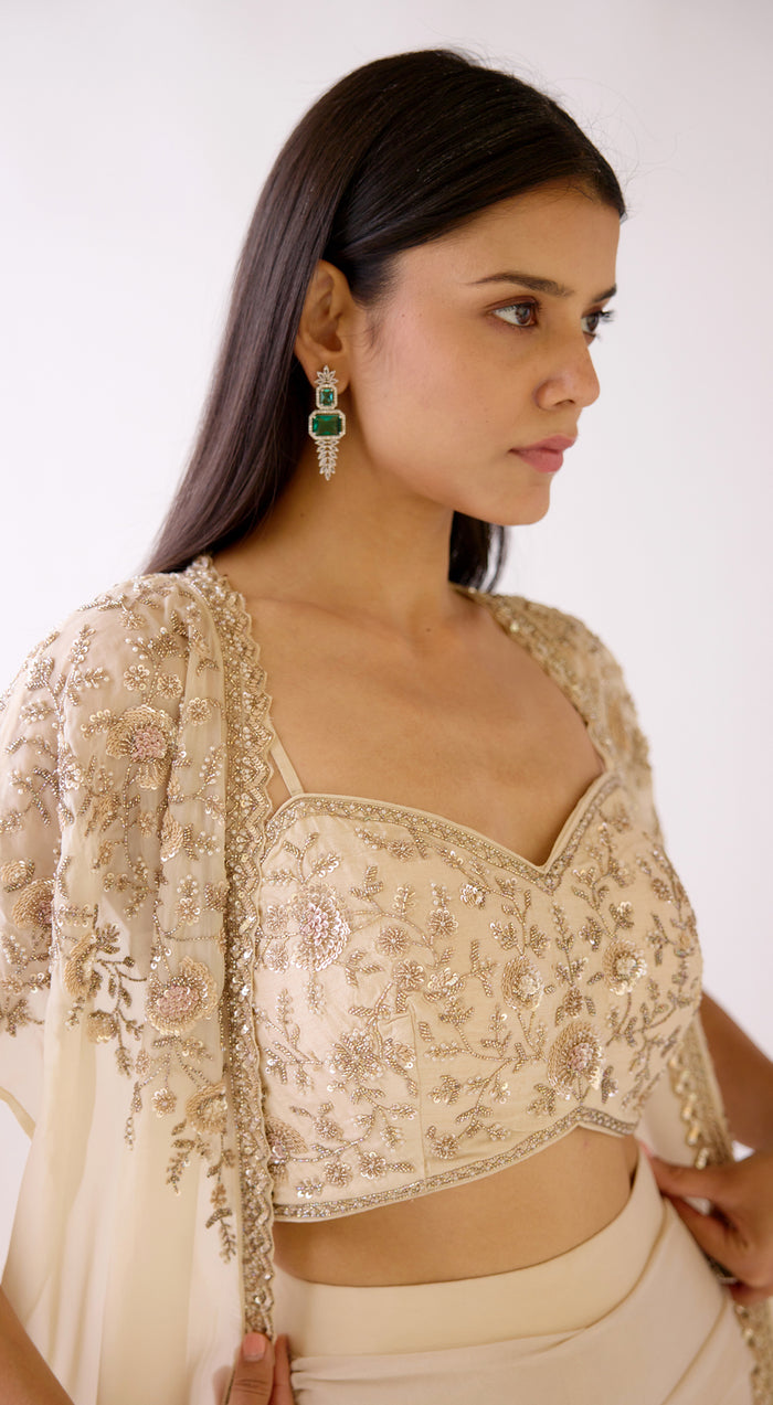Ivory Embroidered Cape Set