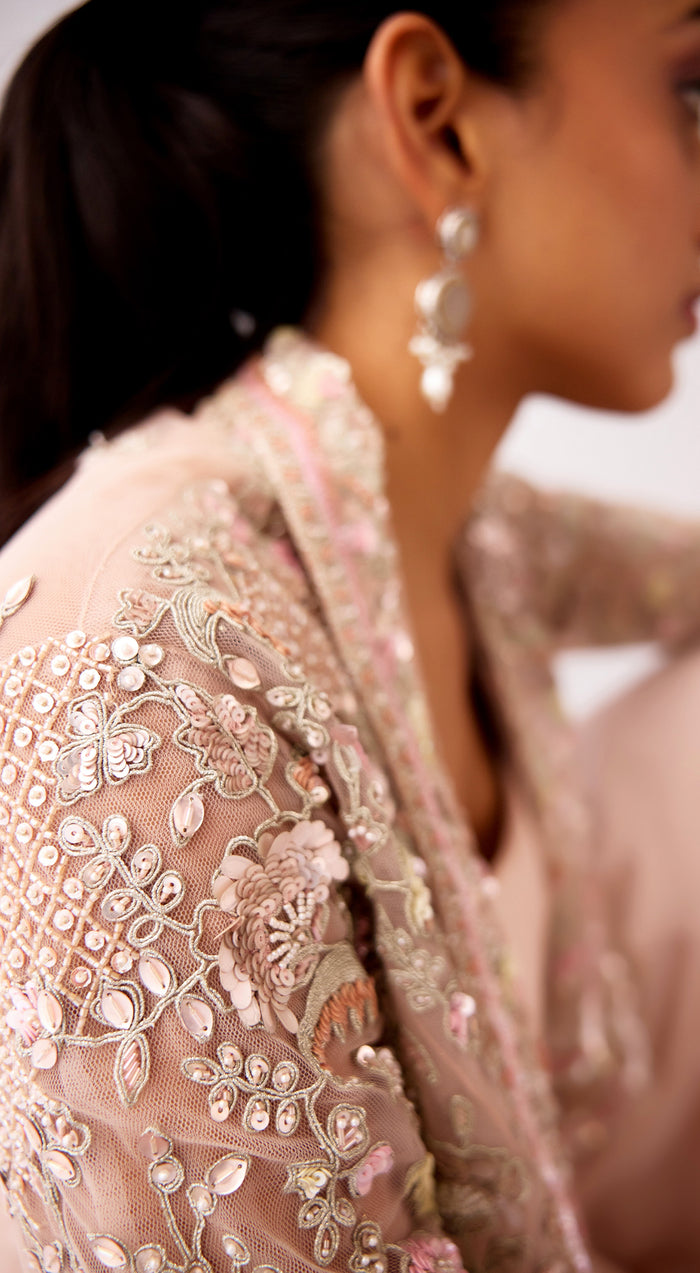 Baby Pink Embroidered Jacket Set
