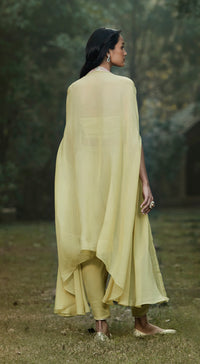 Green Georgette Dhoti & Cape Set