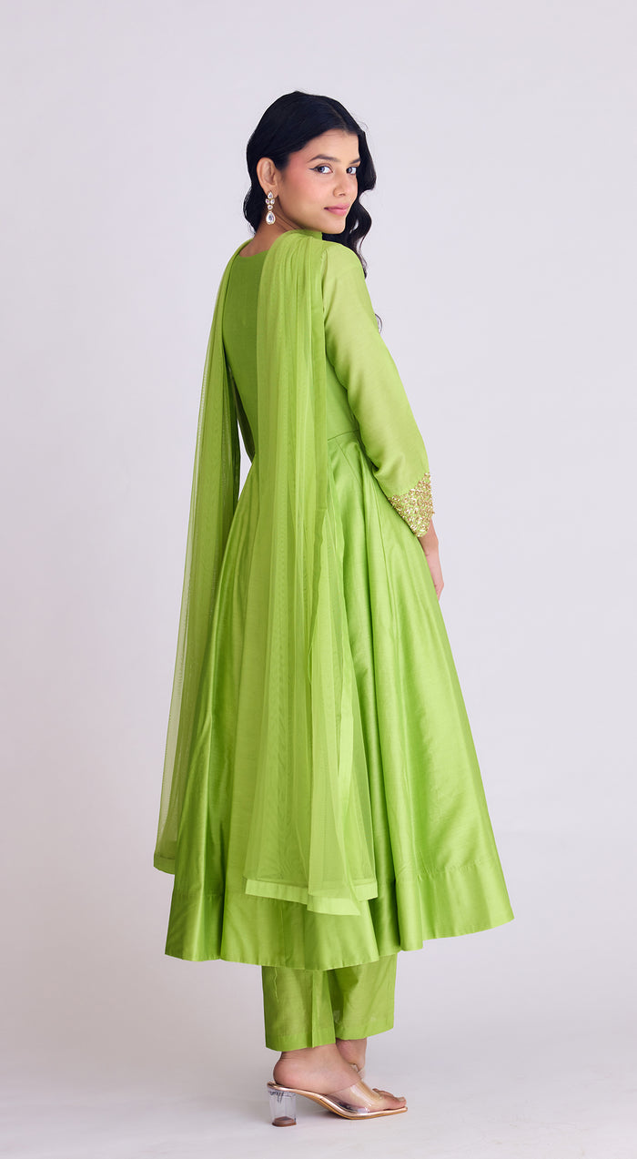Lime Green Embroidered Anarkali