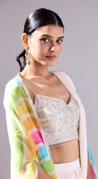 Ivory Pre-Draped Cape Saree