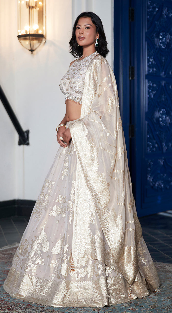 Ivory Gold Banarasi Lehenga Set