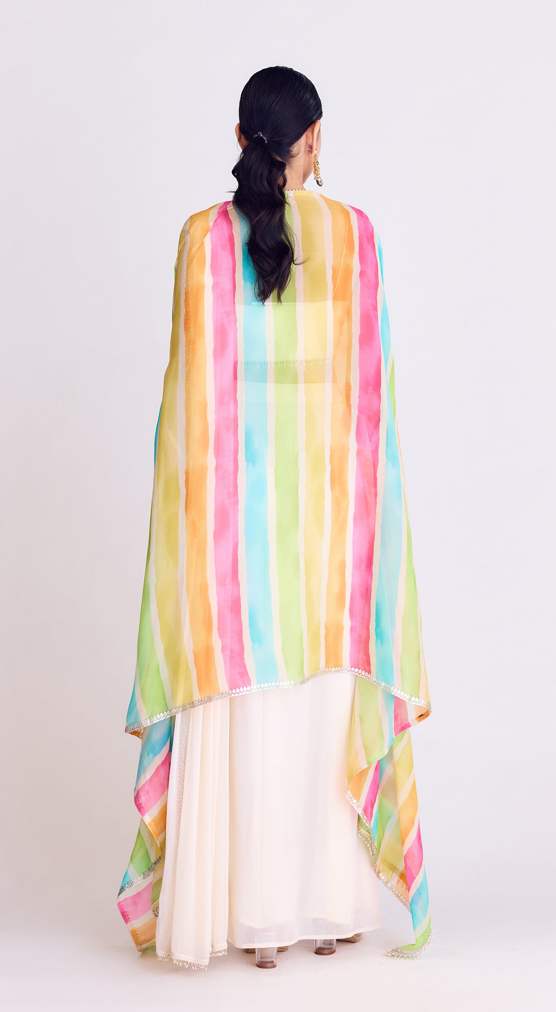 Ivory Pre-Draped Cape Saree