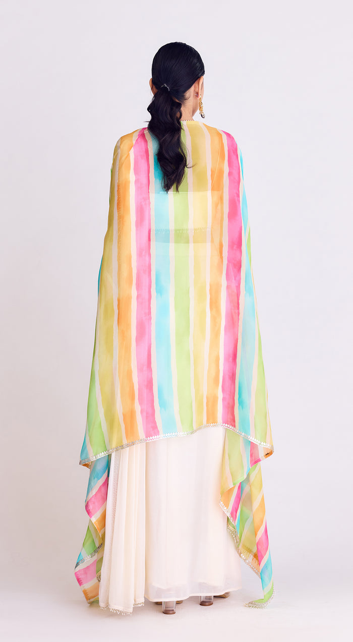 Ivory Pre-Draped Cape Saree