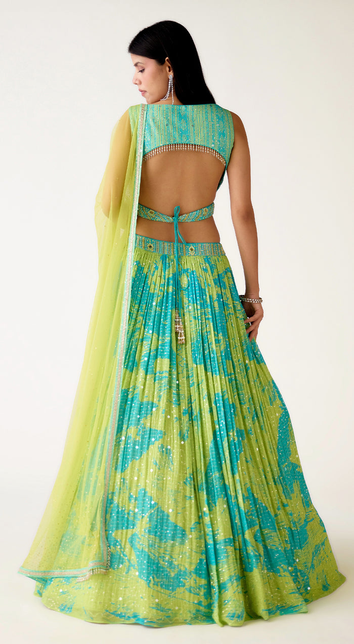 Firozi Georgette Embroidered Lehenga Set