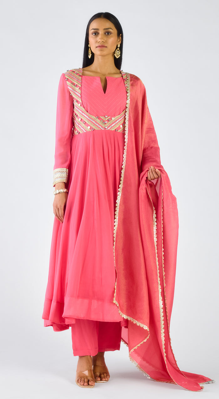 Rani Chanderi Embroidered Anarkali Set