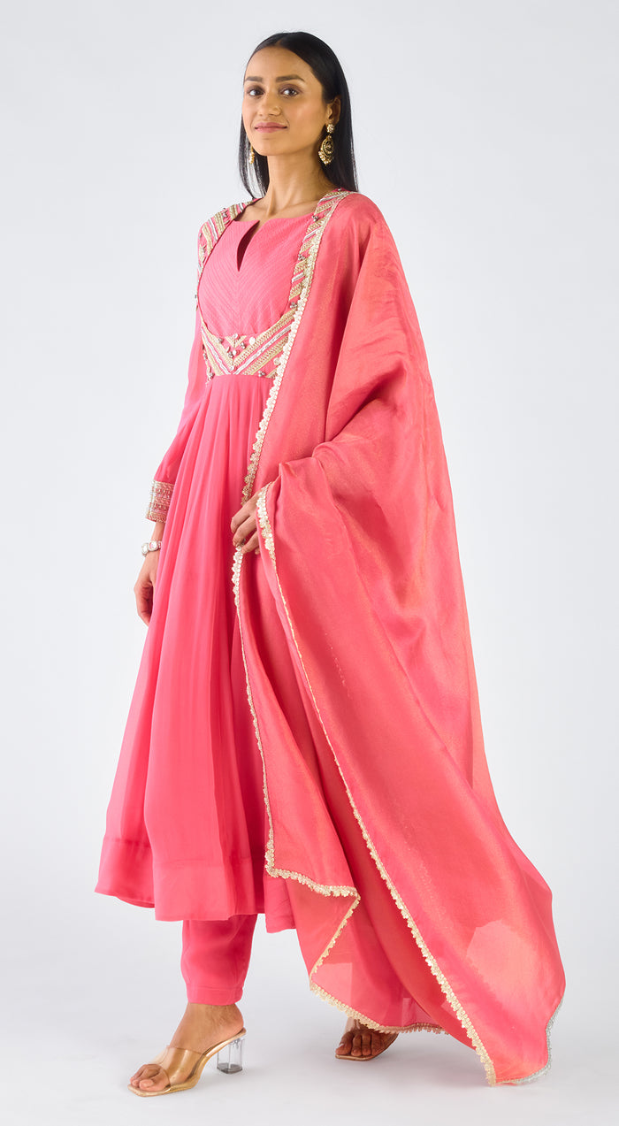 Rani Chanderi Embroidered Anarkali Set