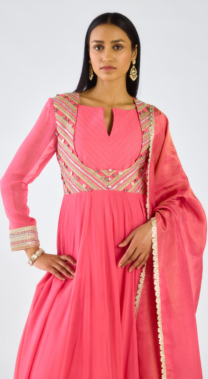 Rani Chanderi Embroidered Anarkali Set