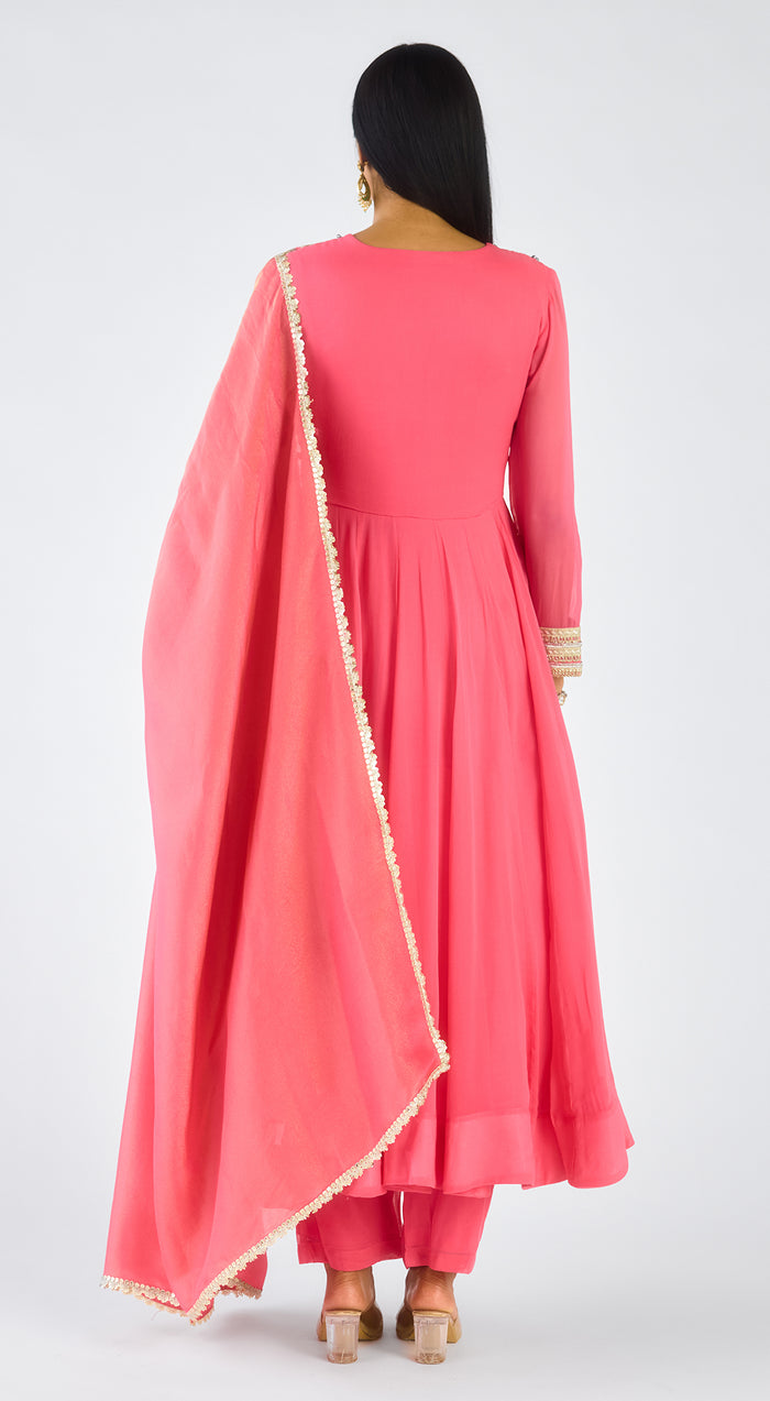 Rani Chanderi Embroidered Anarkali Set