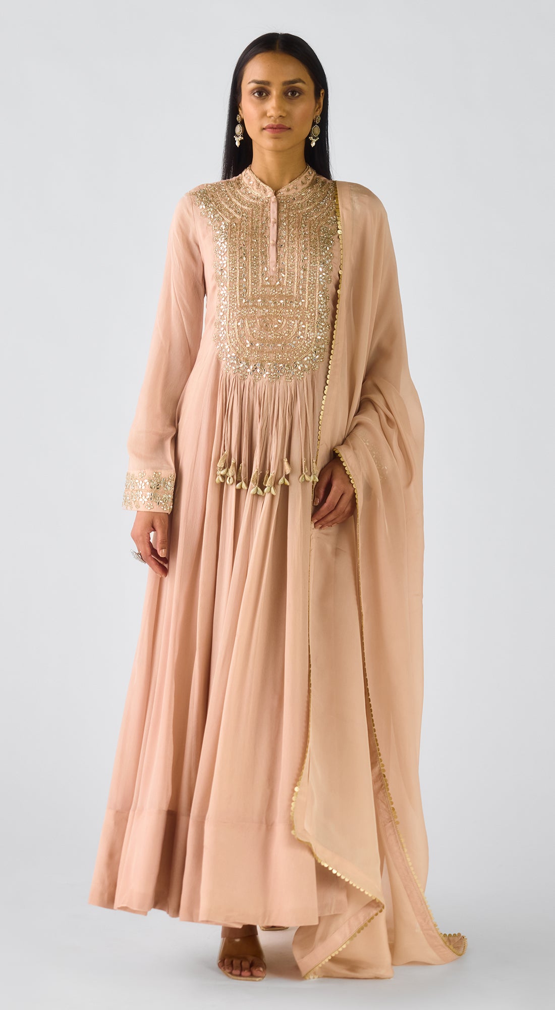 Blush Pink Chiffon Embroidered Anarkali Set