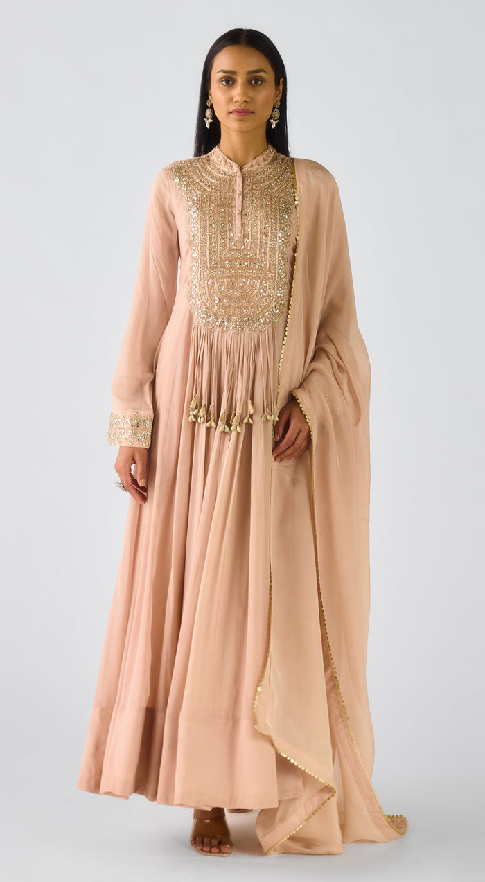 Blush Pink Chiffon Embroidered Anarkali Set