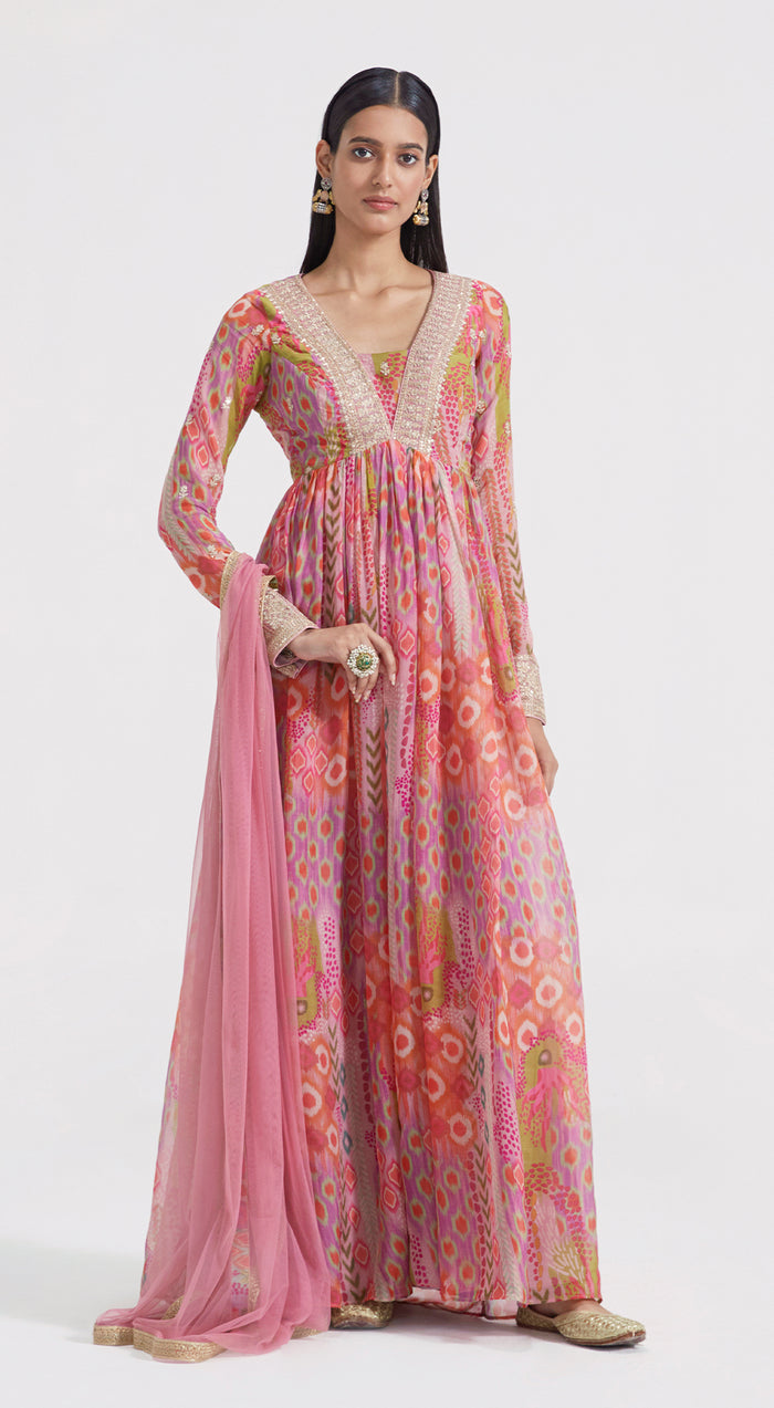 Multicoloured Anarkali With Dupatta