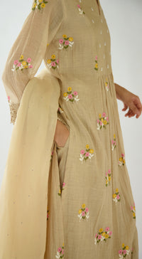 Beige Embroidered Cotton Kurta Set