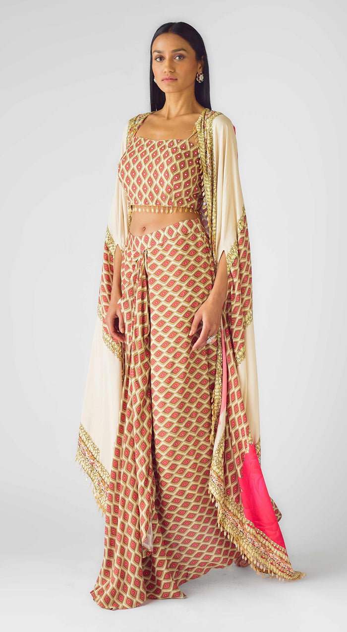 Ivory Muslin Embroidered Cape Set