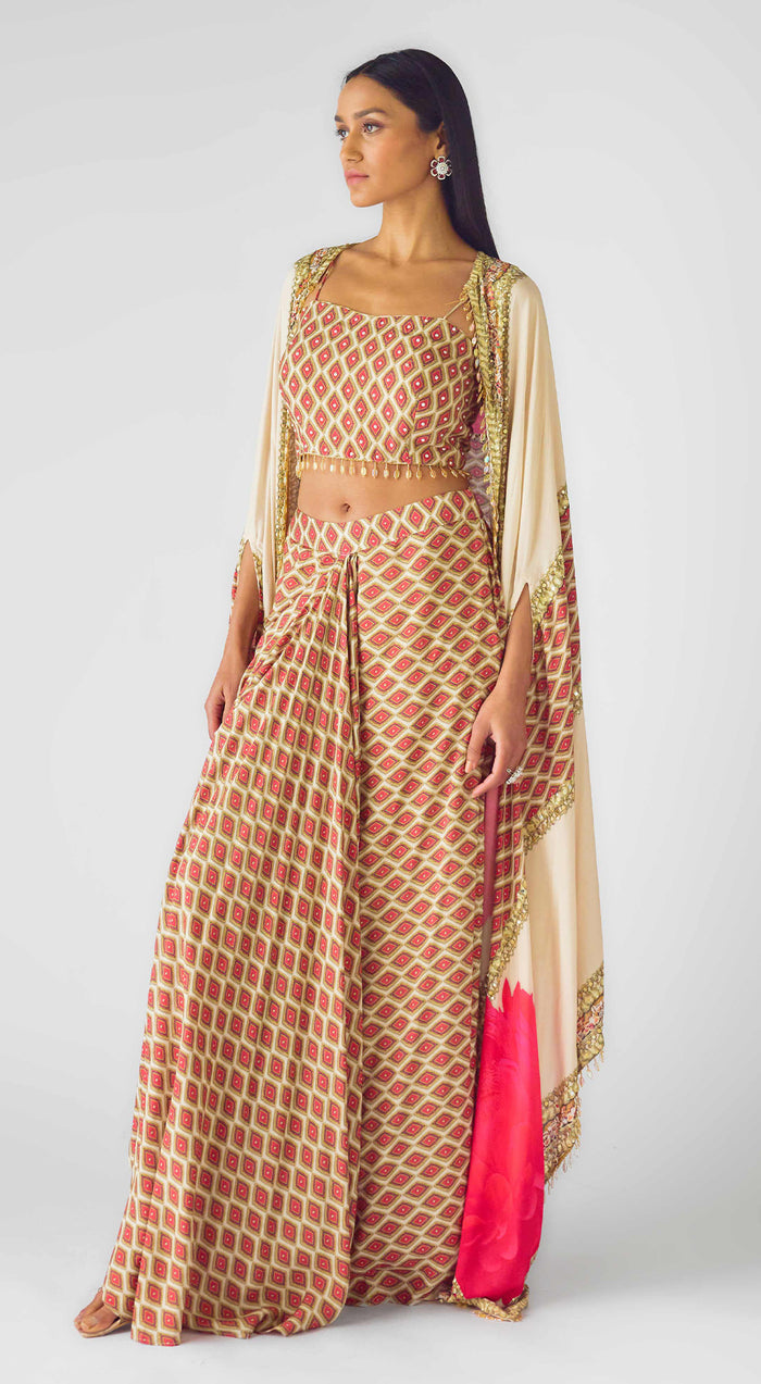 Ivory Muslin Embroidered Cape Set