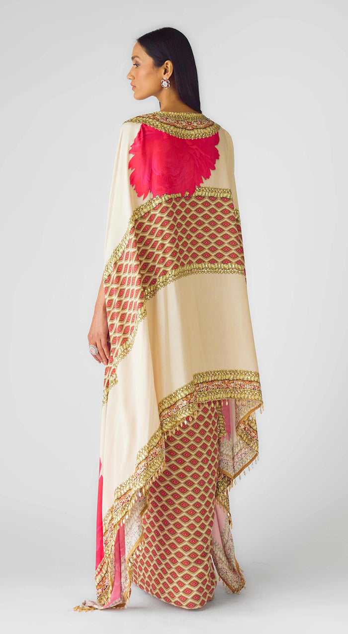 Ivory Muslin Embroidered Cape Set