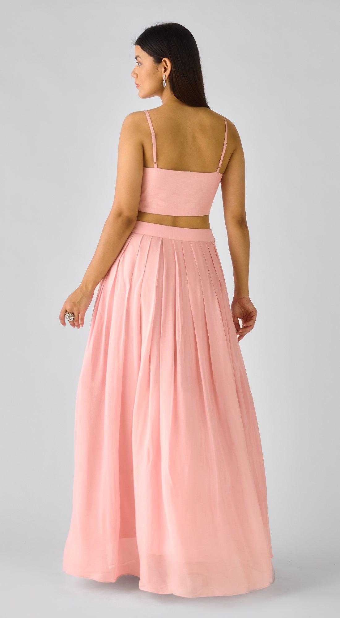 Pink Chiffon Embroidered Cape Set