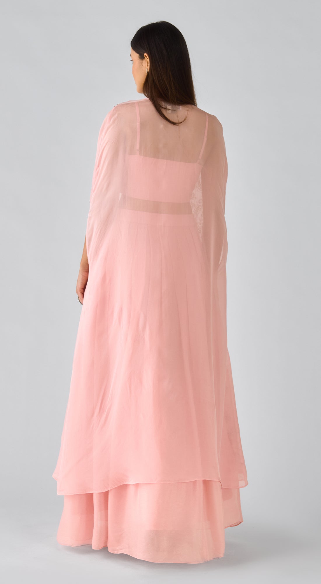 Pink Chiffon Embroidered Cape Set