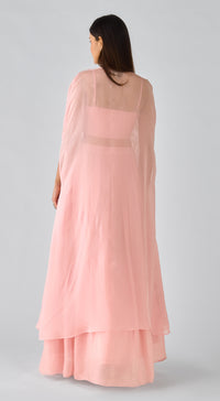 Pink Chiffon Embroidered Cape Set
