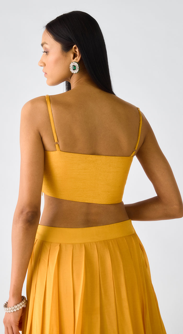 Yellow Chiffon Embroidered Cape Set