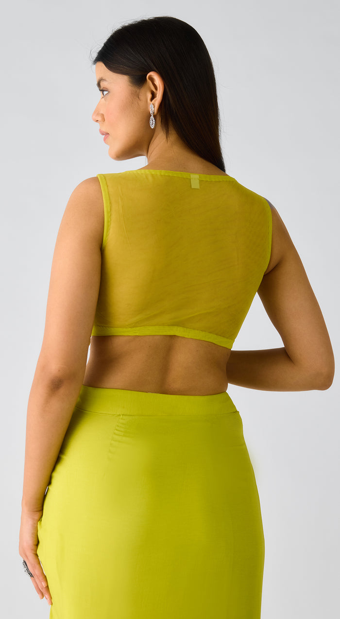 Lime Chiffon Embroidered Cape Set