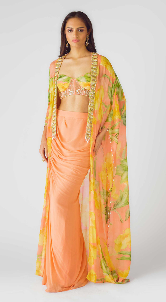 The Soft Peach Blooms Cape Set