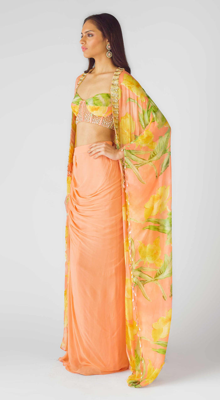 The Soft Peach Blooms Cape Set