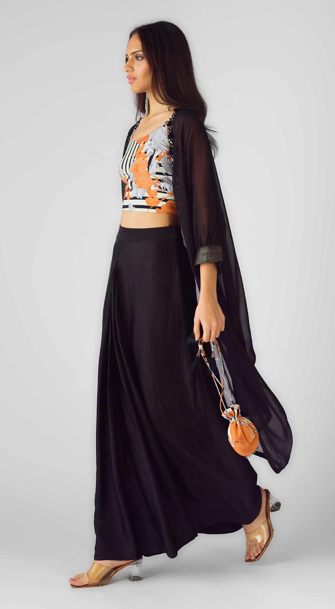 The Tangerine Mirage Sharara & Cape Set