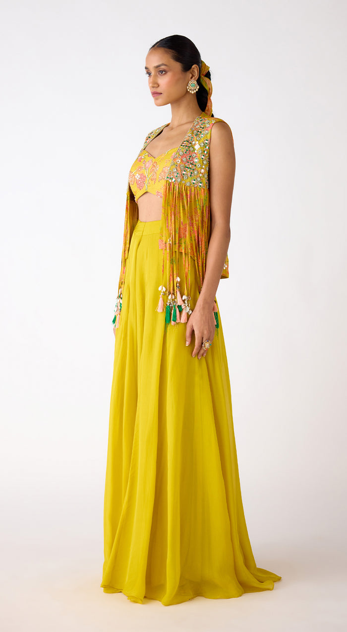 Yellow Organza Embroidered Sharara Set