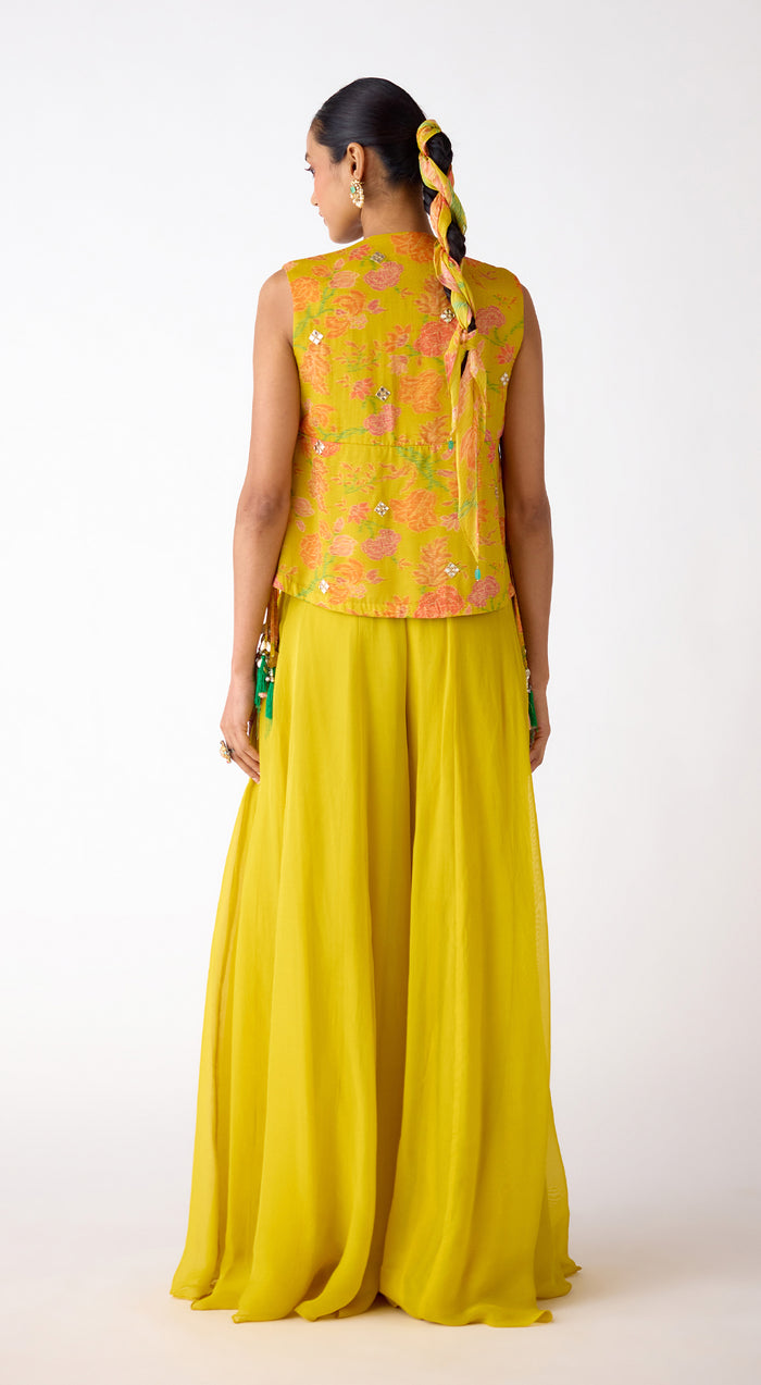 Yellow Organza Embroidered Sharara Set