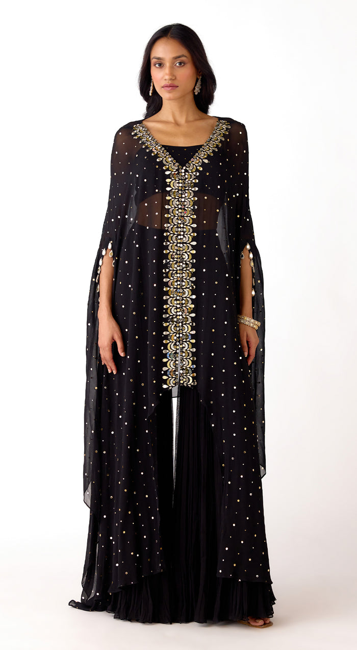 Black Mukaish Georgette Embroidered Sharara Set
