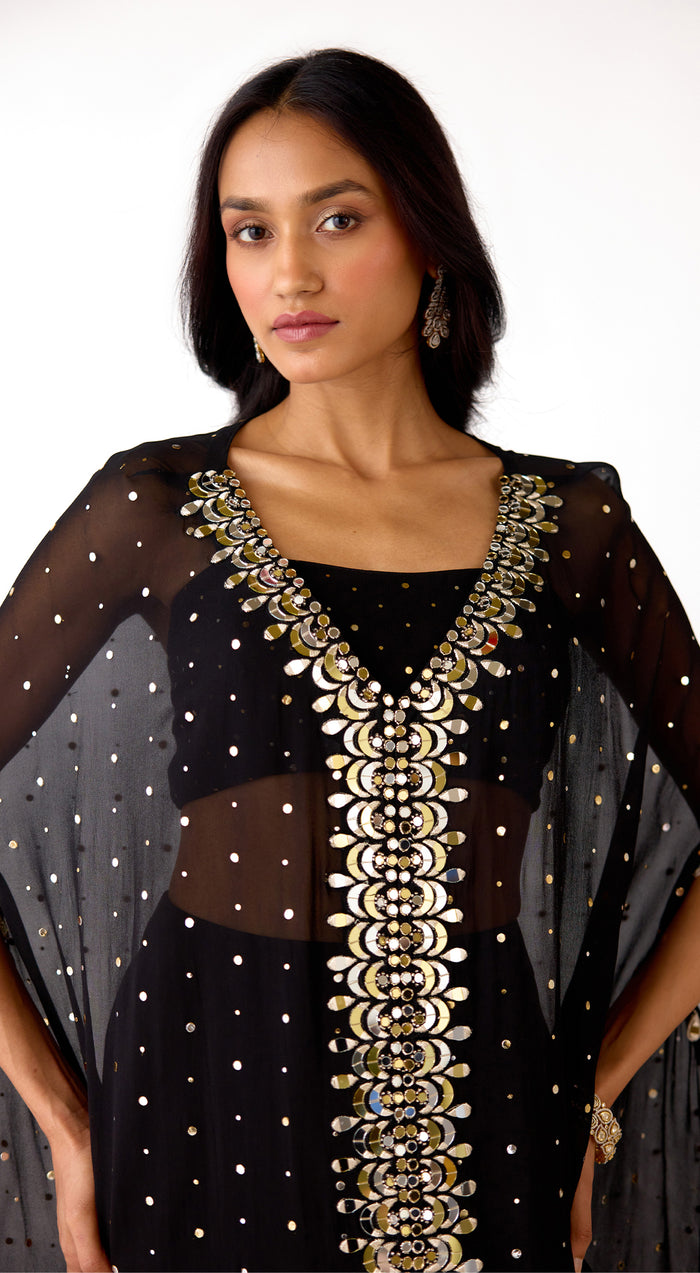 Black Mukaish Georgette Embroidered Sharara Set