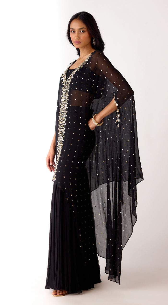 Black Mukaish Georgette Embroidered Sharara Set