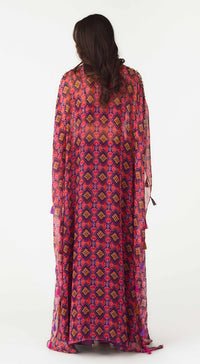 Purple Crepe Embroidered Cape Set