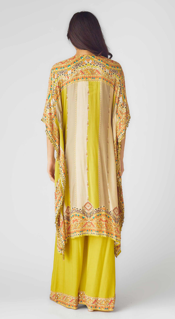 Lime Muslin Embroidered Kaftan Set