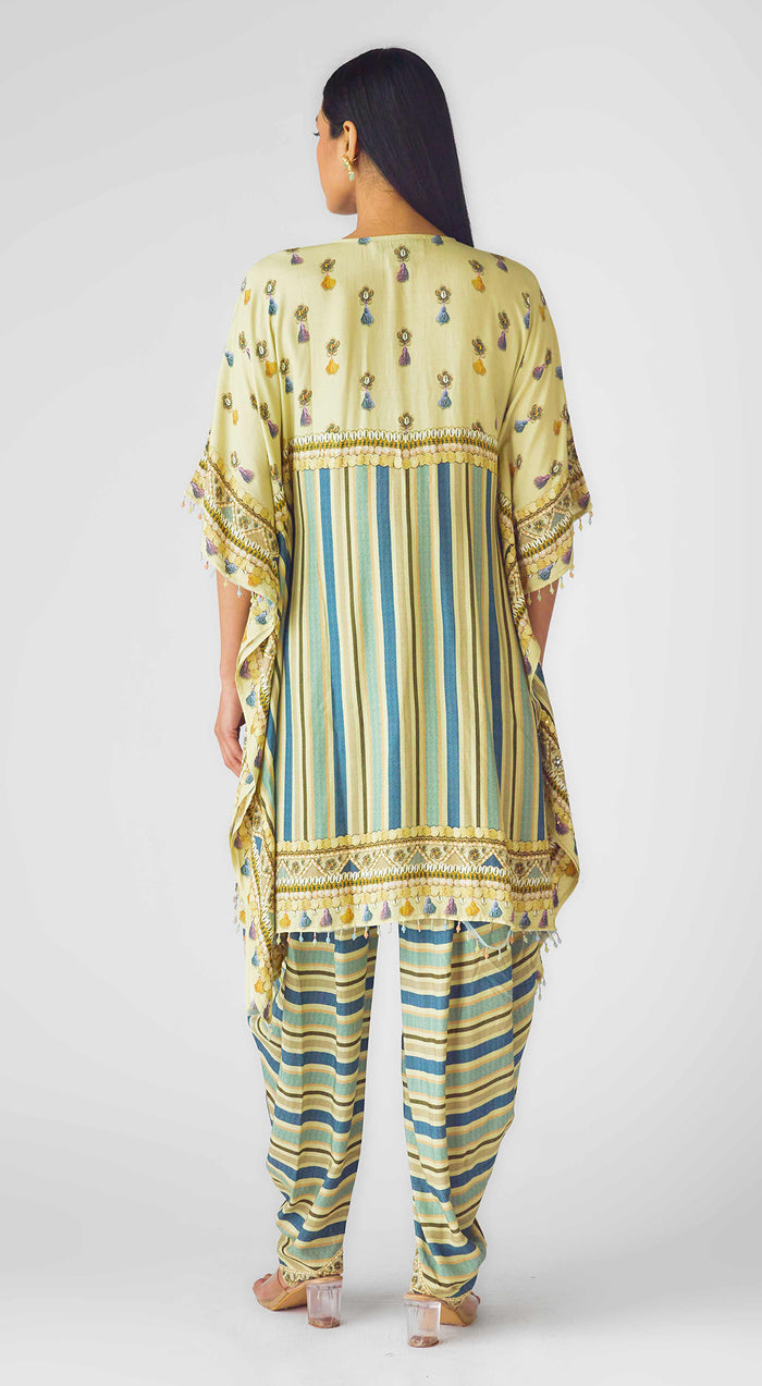 Blue Muslin Embroidered Kaftan Set