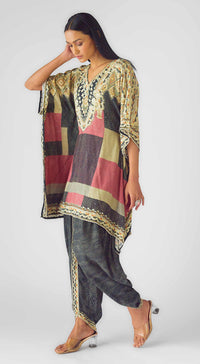 Multi Muslin Embroidered Kaftan Set