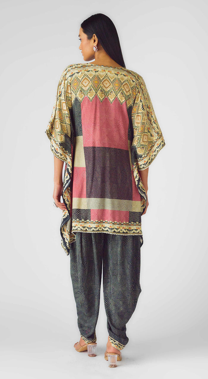 Multi Muslin Embroidered Kaftan Set