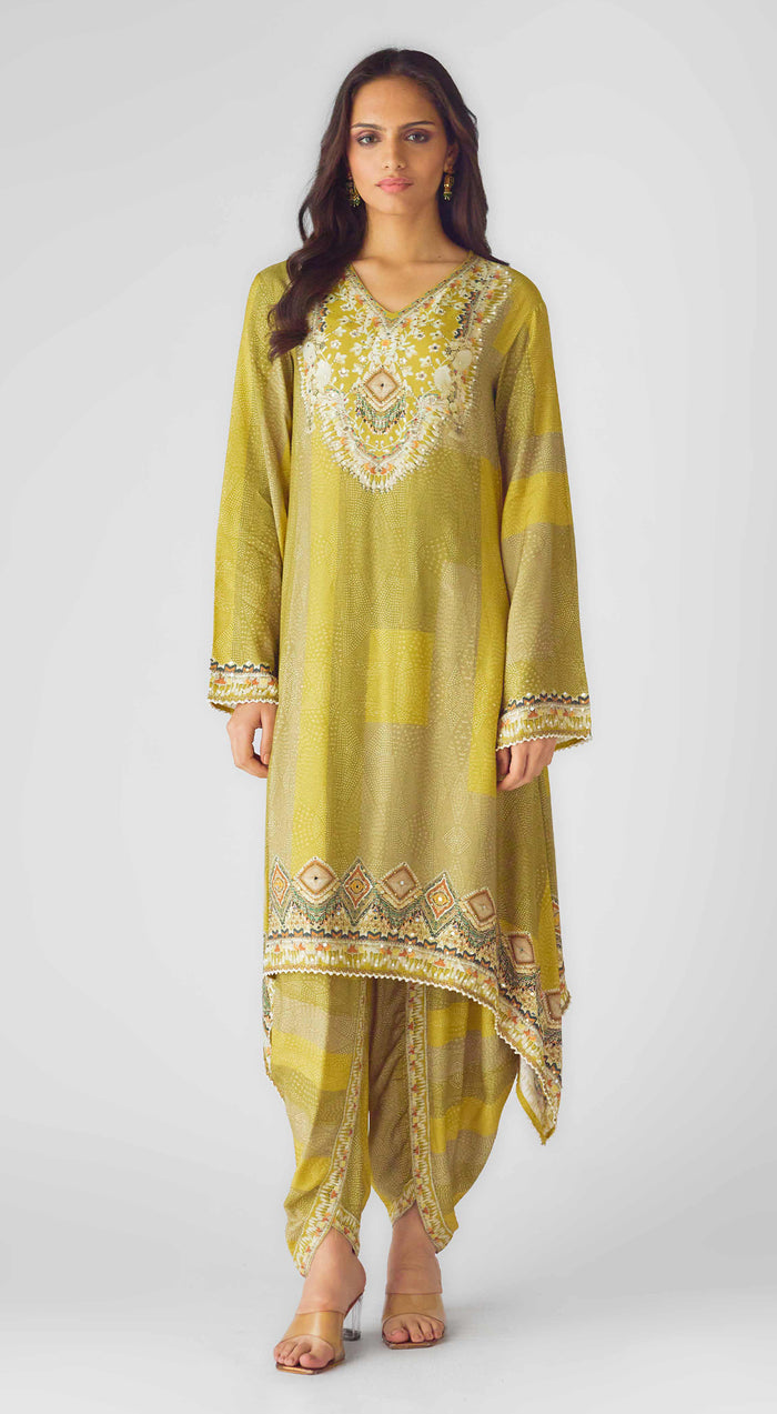 Lime Muslin Embroidered Suit Set